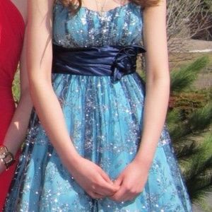 Sky blue/navy blue/silver/black formal prom dress